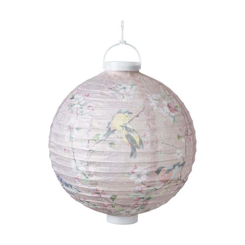 LED lampion met vogeltjes - roze - ø30 cm